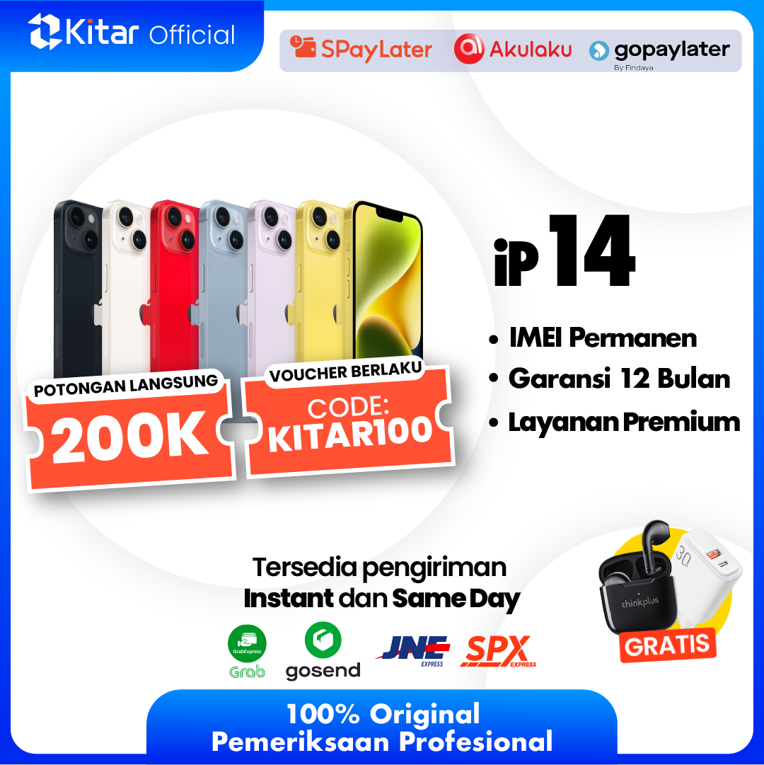 iPhone 14 Second Original Resmi IMEI Permanen + Garansi 1 Tahun